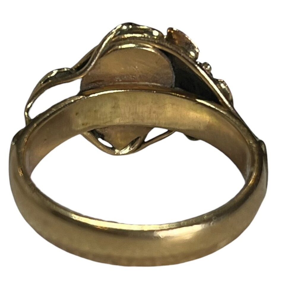 Womans 7.25 14K Tri-Color Gold Ring w/ Freshwater Pearl, Leaf Pattern 5.79g - Picture 7 of 12